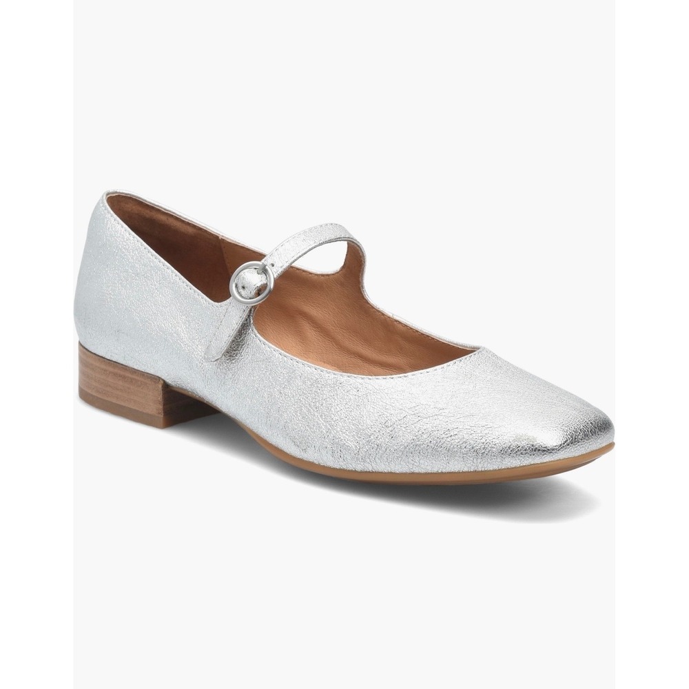 Sofft Elsey Metallic Silver Leather Mary Jane Flats Square Toe Womens 7